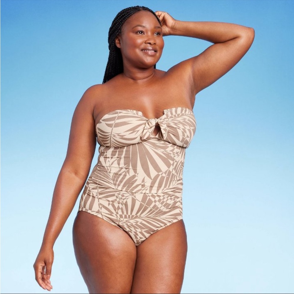 Kona Sol Pique Bandeau Full Coverage One Piece Swimsuit